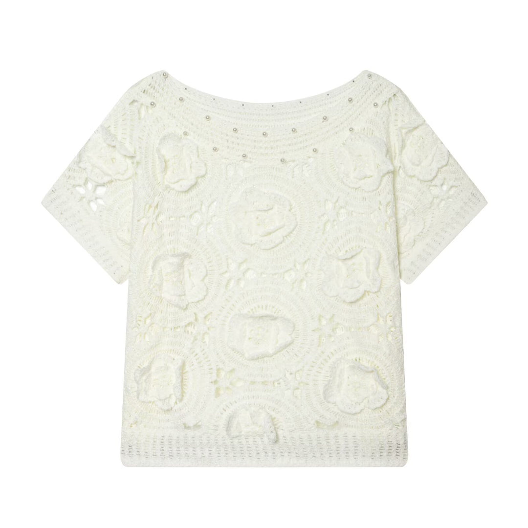 Dams Spets T-shirt med lyxig blommönster och dekorativa pärlor Mirla-Eva Jonsson