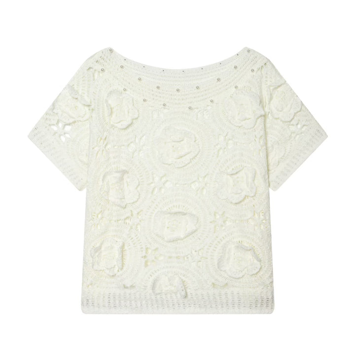 Dams Spets T-shirt med lyxig blommönster och dekorativa pärlor Mirla-Eva Jonsson