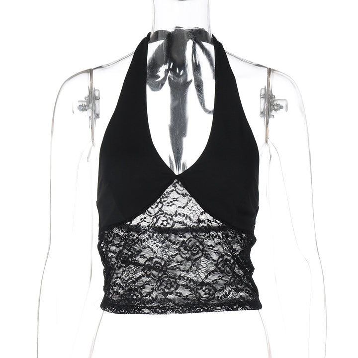Dams Spitzen-Crop-Top med halterband och figurnära skärning Mirla-Eva Jonsson
