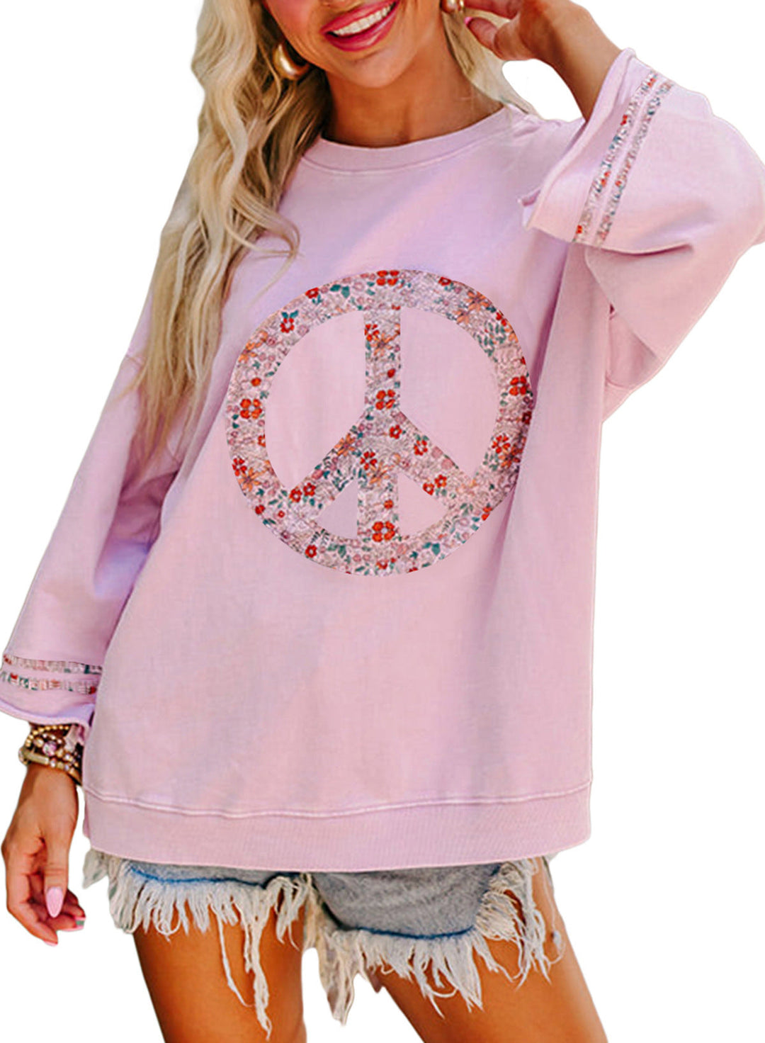 Dams Sweatshirt med Blommig Fredssymbol Mirla-Eva Jonsson