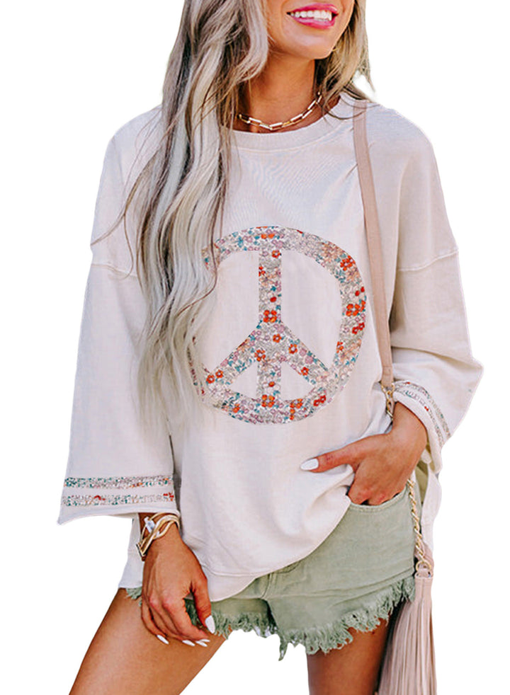 Dams Sweatshirt med Blommig Fredssymbol Mirla-Eva Jonsson