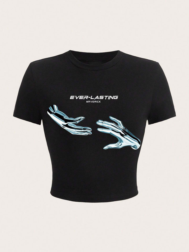 Dams T-shirt med glittrande diskokula-motiv och samtida slinga-detail Mirla-Eva Jonsson