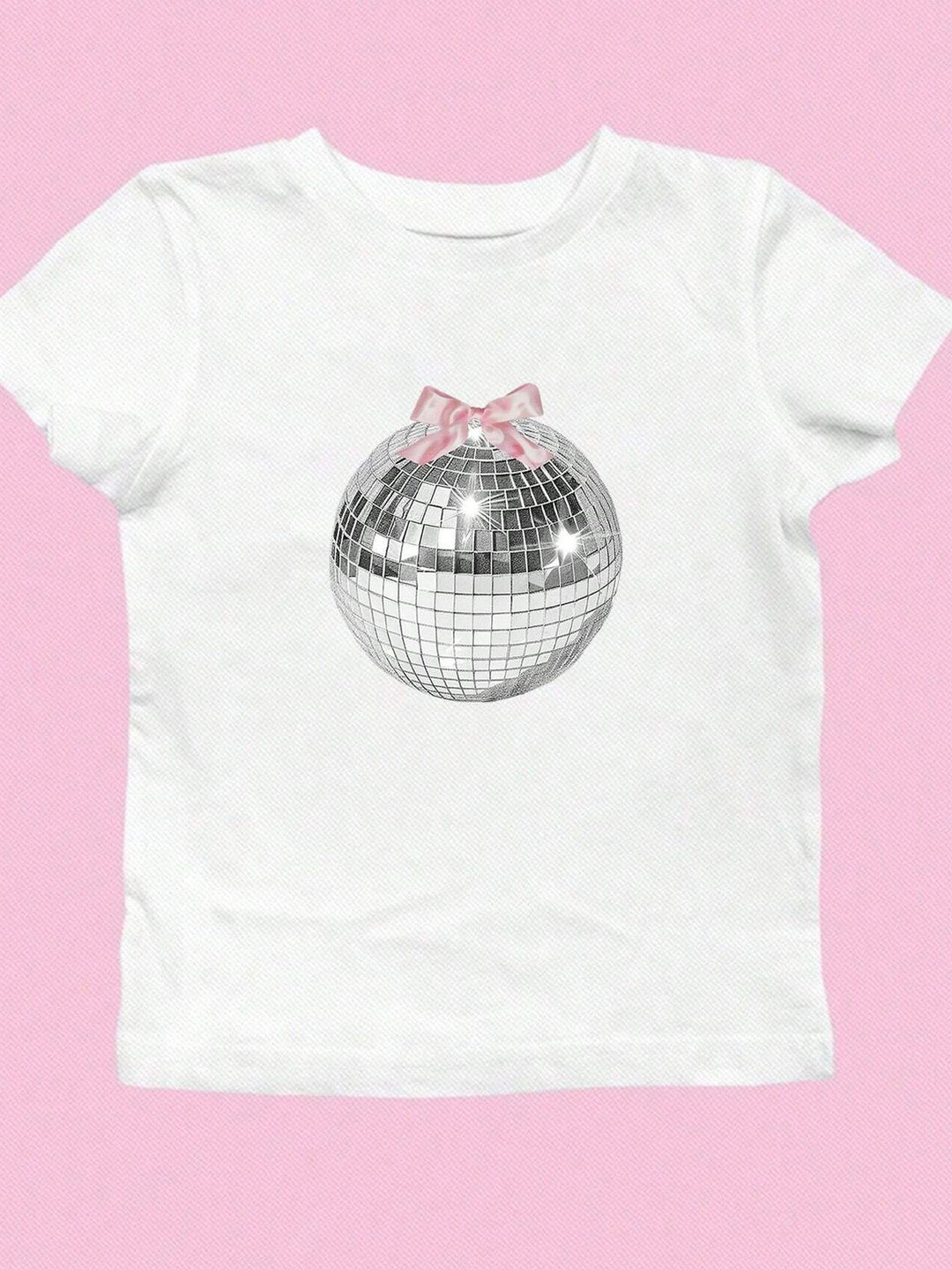 Dams T-shirt med glittrande diskokula-motiv och samtida slinga-detail Mirla-Eva Jonsson