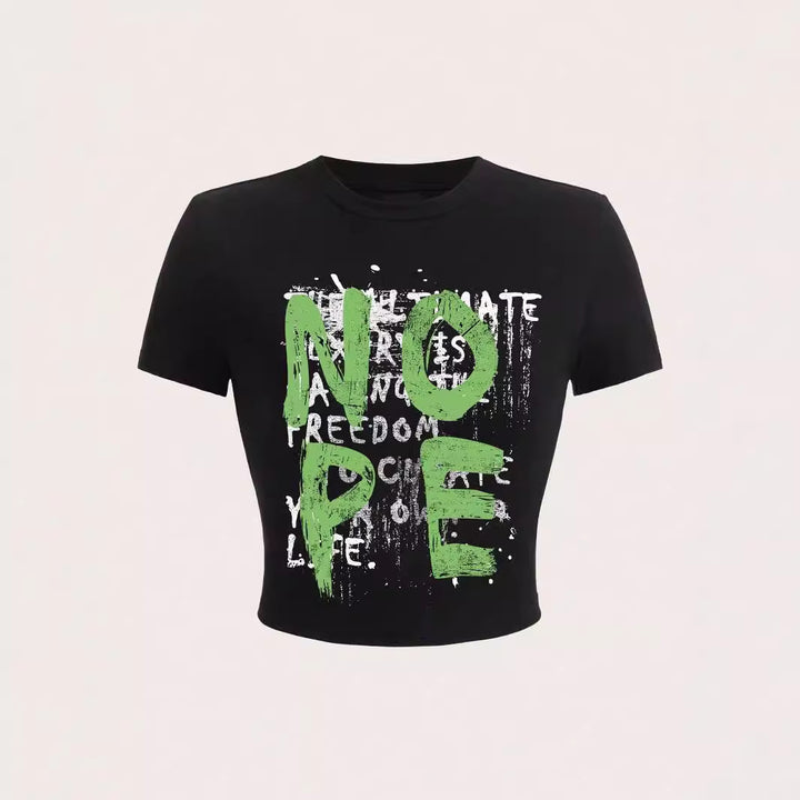 Dams T-shirt med glittrande diskokula-motiv och samtida slinga-detail Mirla-Eva Jonsson