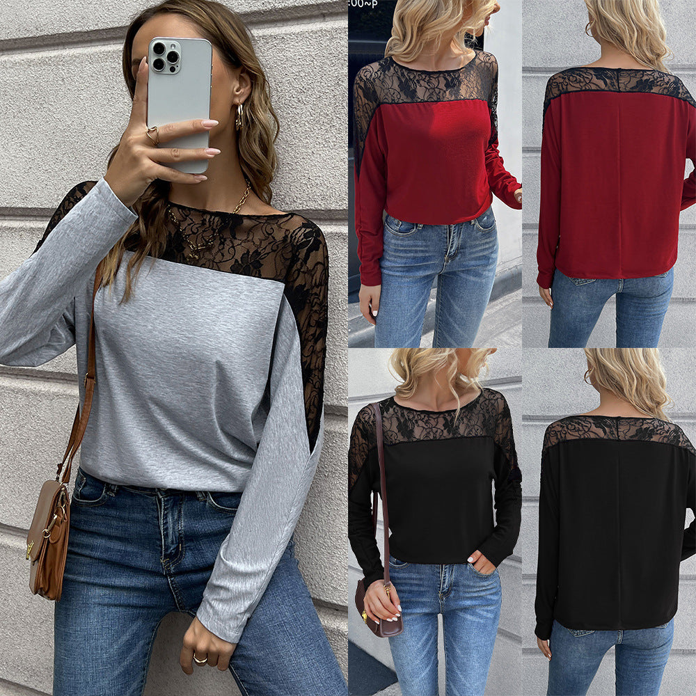 Dams T-shirt med spets och moderiktig skärning Eva Jonsson-Eva Jonsson