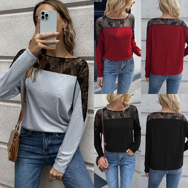 Dams T-shirt med spets och moderiktig skärning Eva Jonsson-Eva Jonsson