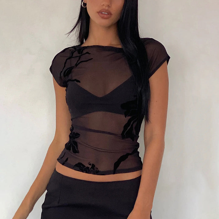 Dams Transparent Blus med blommönster Mirla-Eva Jonsson
