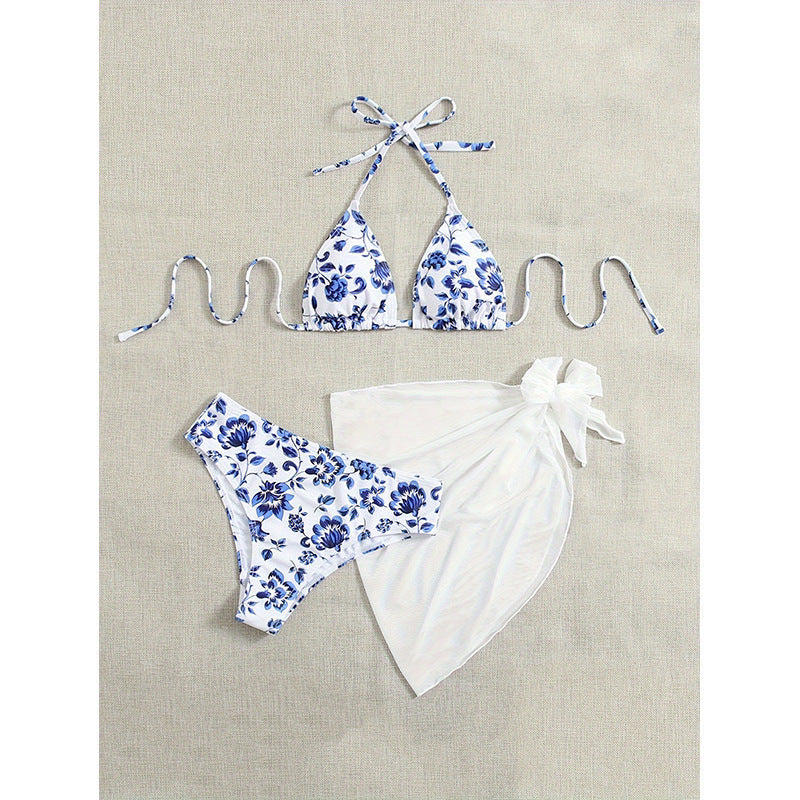 Dams Triangel-Bikini-set med blommönster och lätt överdrag Mirla-Eva Jonsson