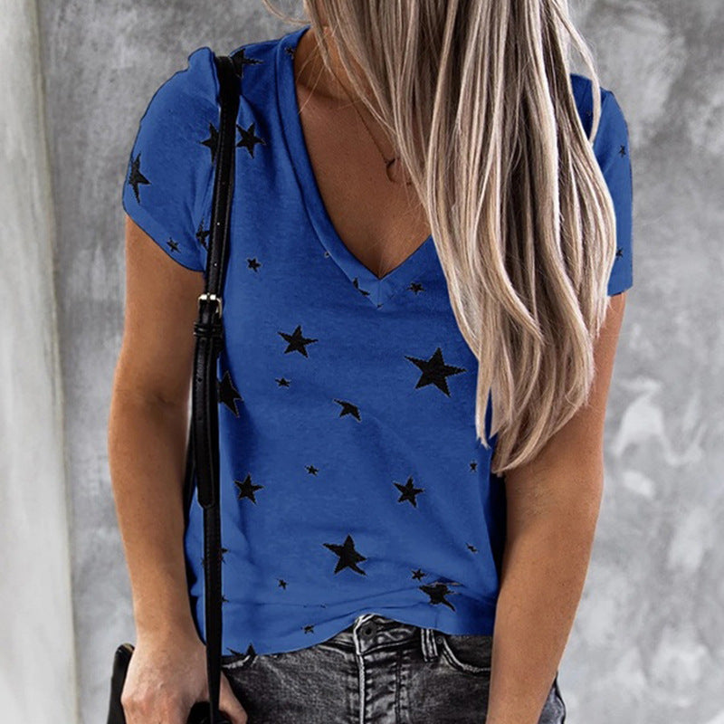 Dams V-hals T-shirt med stjärnmotiv och avslappnad passform Mirla-Eva Jonsson