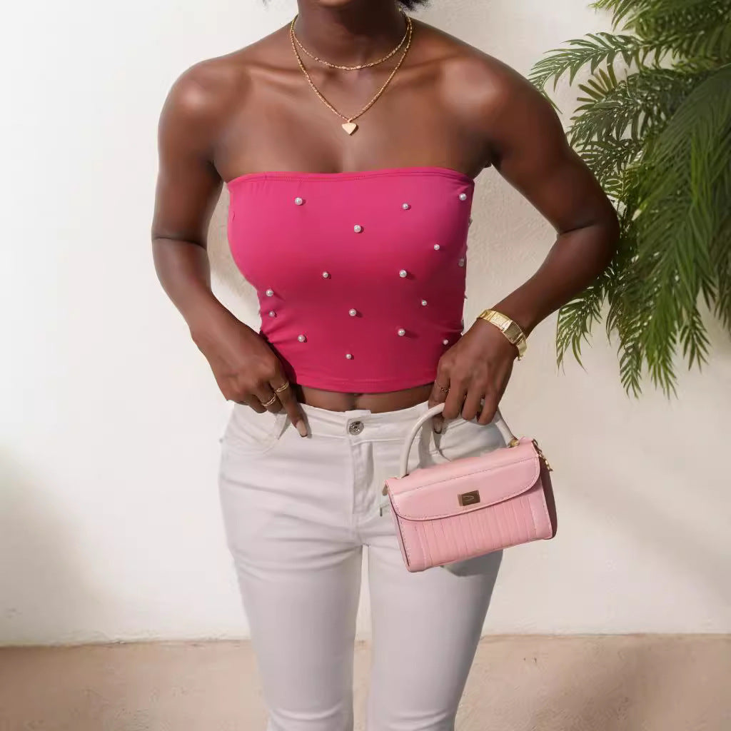 Dams bandeau-top med eleganta pärlapplikationer Mirla-Eva Jonsson