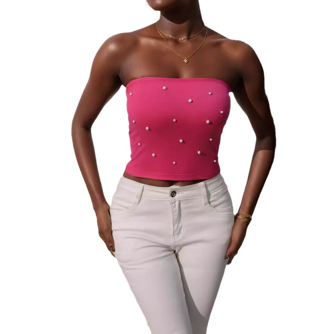 Dams bandeau-top med eleganta pärlapplikationer Mirla-Eva Jonsson