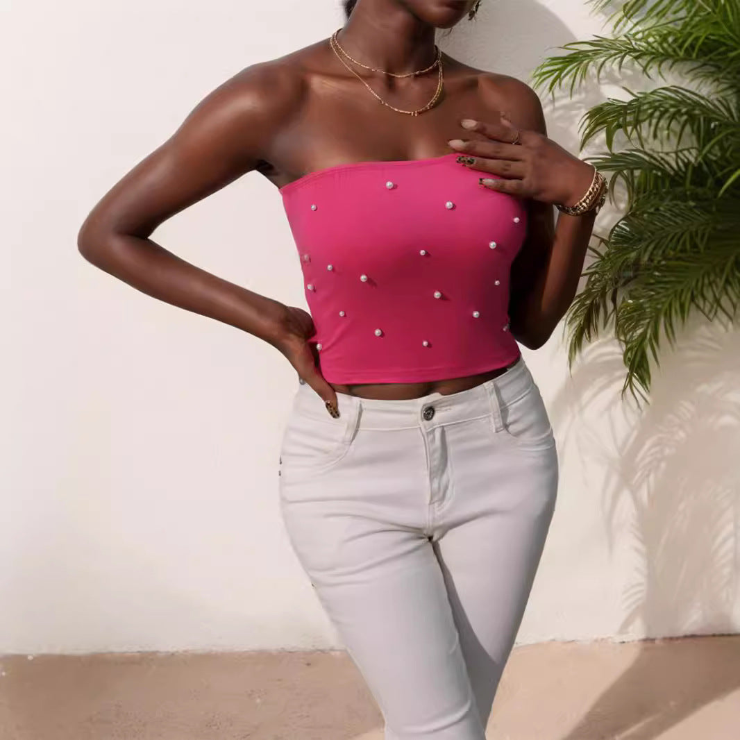 Dams bandeau-top med eleganta pärlapplikationer Mirla-Eva Jonsson