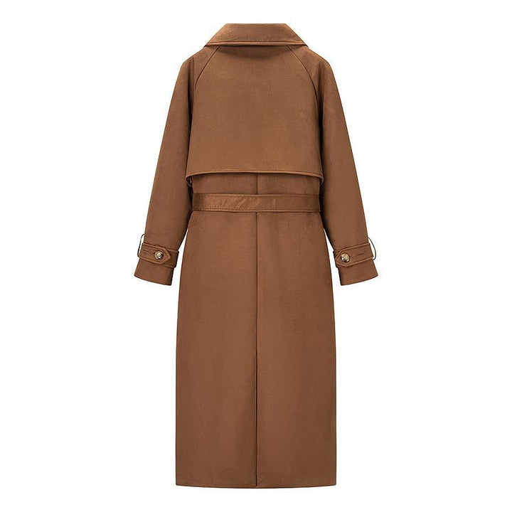 Dams bärbar mocka trenchcoat med bälte och stora fickor Mirla-Eva Jonsson