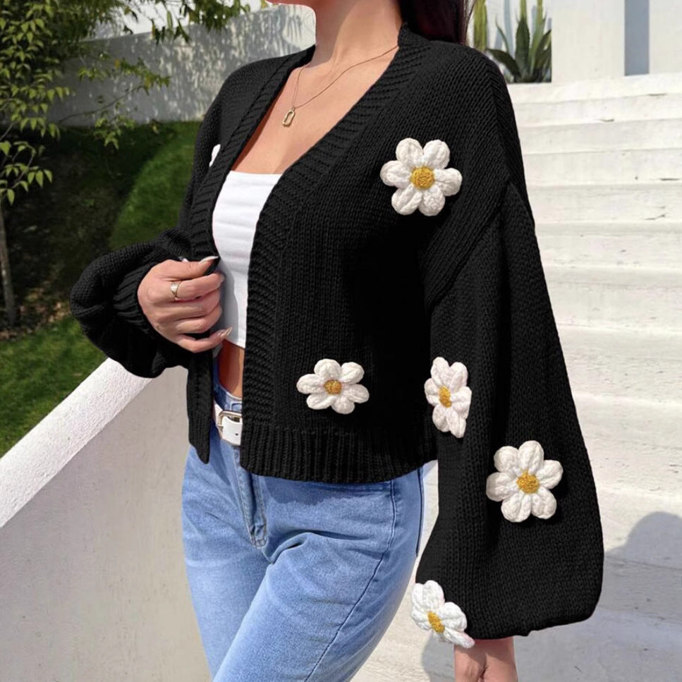 Dams cardigan med blomsterapplikationer och lös passform Eva Jonsson-Eva Jonsson