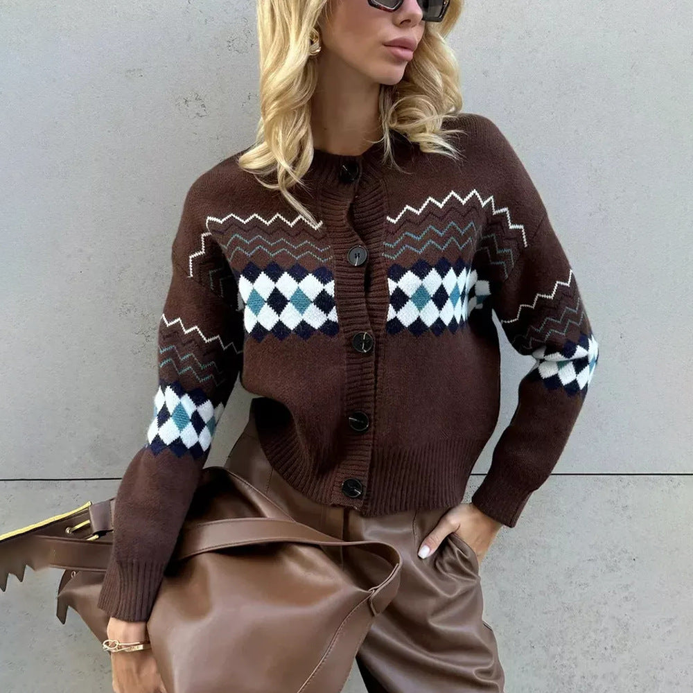 Dams cardigan med färgglad diamantmönster Mirla-Eva Jonsson