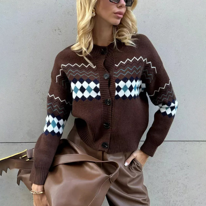 Dams cardigan med färgglad diamantmönster Mirla-Eva Jonsson