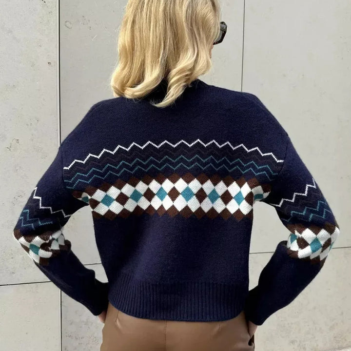 Dams cardigan med färgglad diamantmönster Mirla-Eva Jonsson