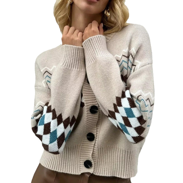 Dams cardigan med färgglad diamantmönster Mirla-Eva Jonsson