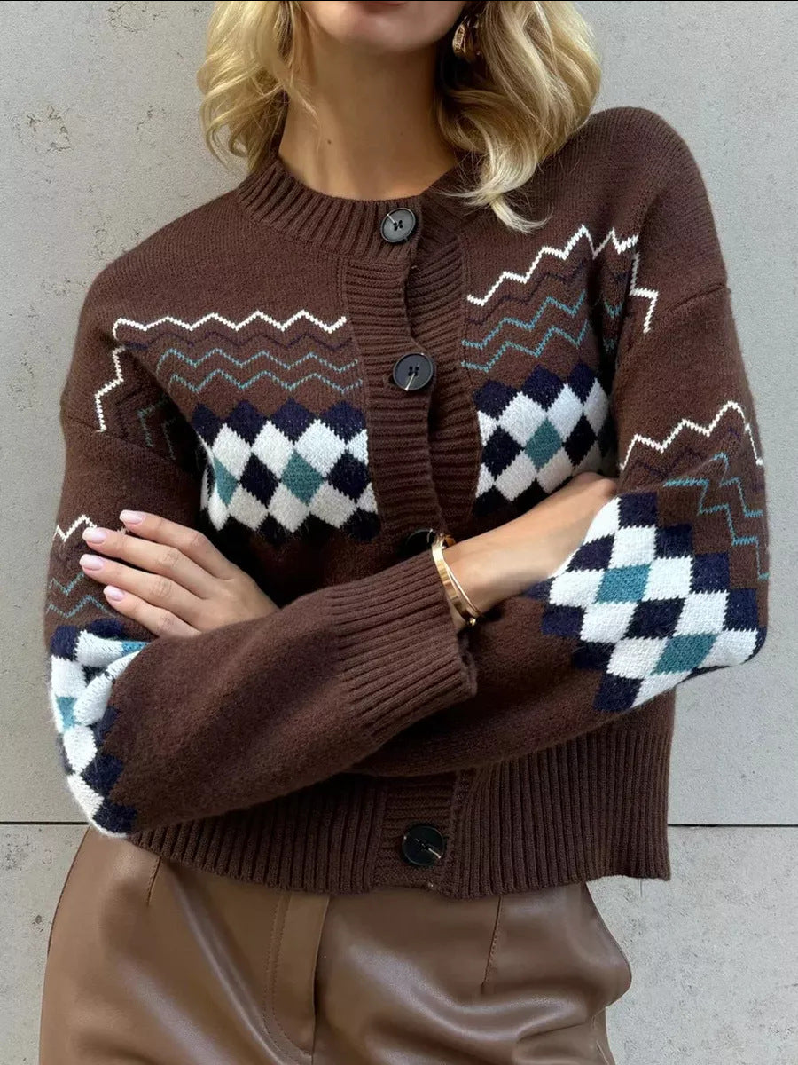 Dams cardigan med färgglad diamantmönster Mirla-Eva Jonsson