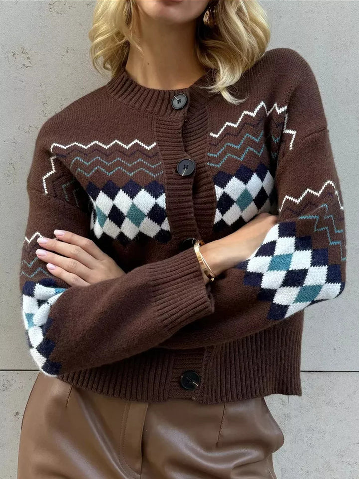 Dams cardigan med färgglad diamantmönster Mirla-Eva Jonsson