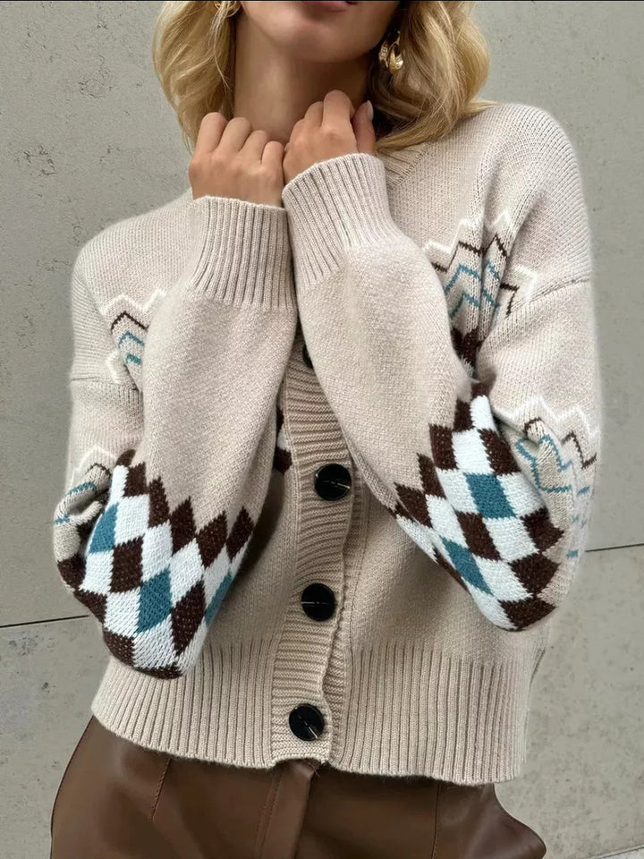 Dams cardigan med färgglad diamantmönster Mirla-Eva Jonsson