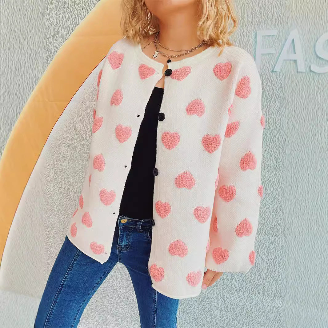 Dams cardigan med hjärt-mönster och avslappnad passform Mirla-Eva Jonsson