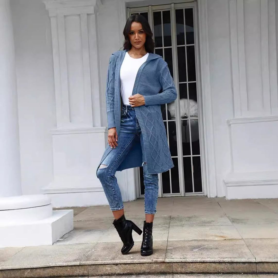 Dams cardigan med huva och dekorativ flätedesign Eva Jonsson-Eva Jonsson