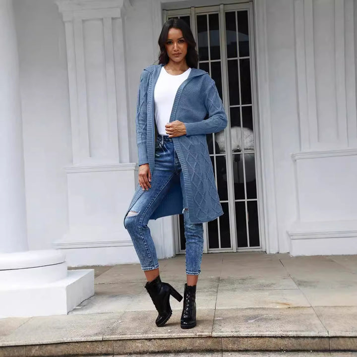 Dams cardigan med huva och dekorativ flätedesign Eva Jonsson-Eva Jonsson