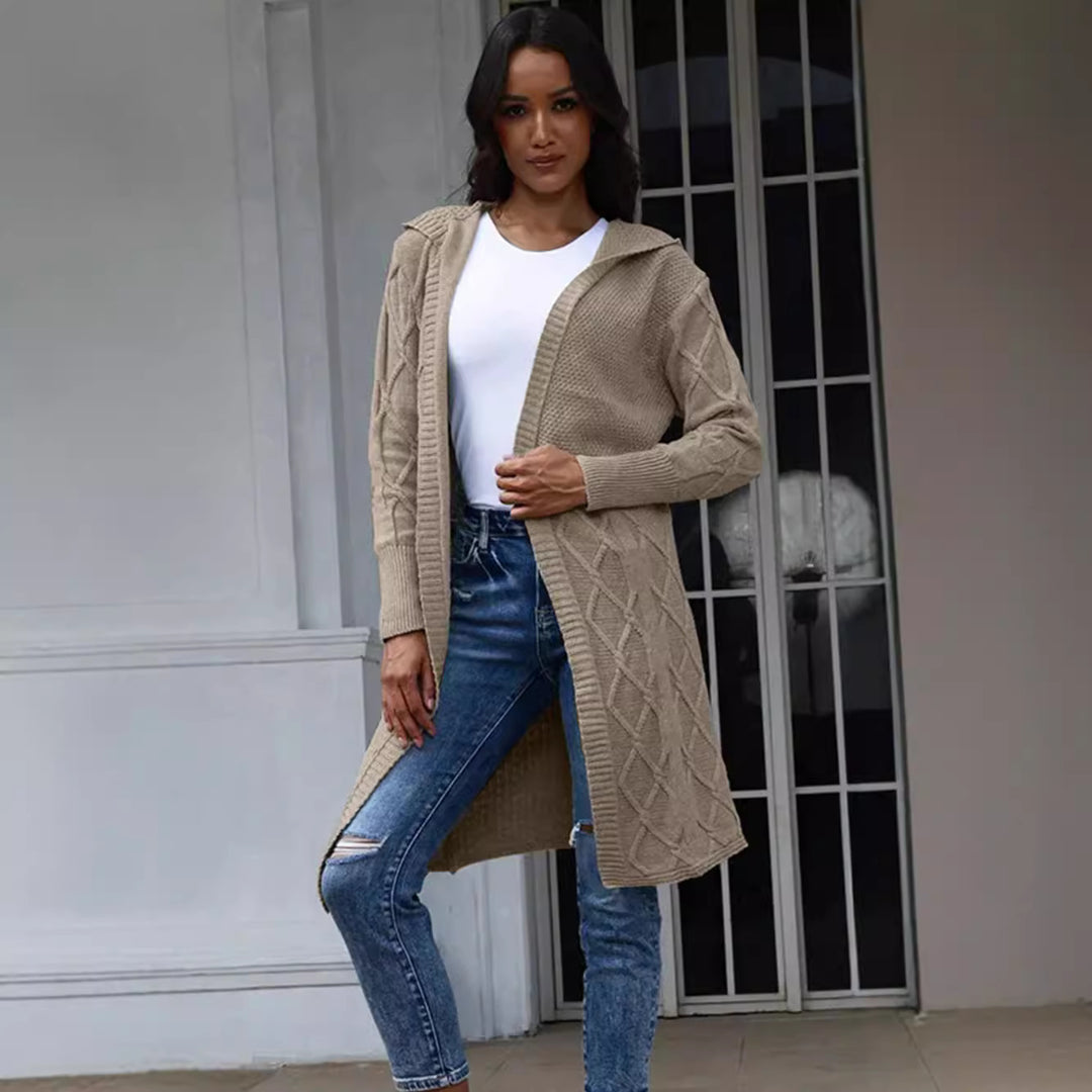Dams cardigan med huva och dekorativ flätedesign Eva Jonsson-Eva Jonsson