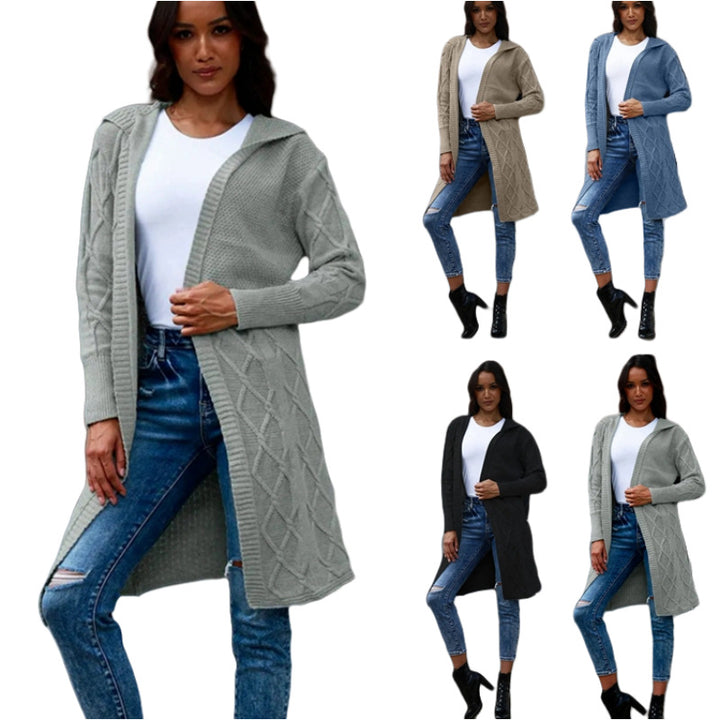 Dams cardigan med huva och dekorativ flätedesign Eva Jonsson-Eva Jonsson