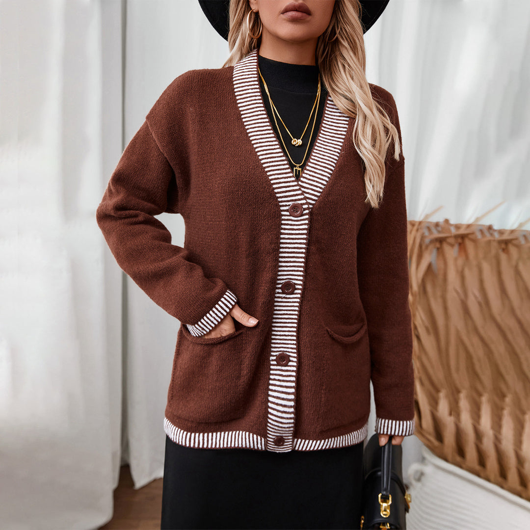 Dams cardigan med moderna randiga accenter och fickor Mirla-Eva Jonsson