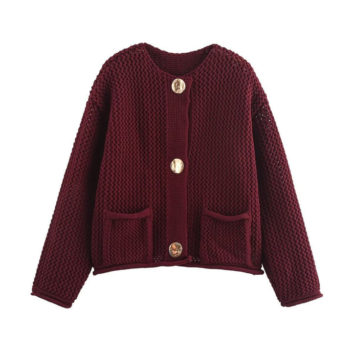 Dams cardigan med texturerat tyg och metallknappar Mirla-Eva Jonsson