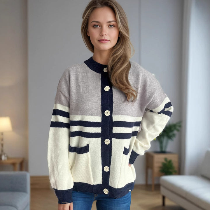 Dams cardigans med dekorativa ränder och stora knapprader Mirla-Eva Jonsson