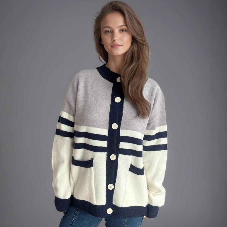 Dams cardigans med dekorativa ränder och stora knapprader Mirla-Eva Jonsson