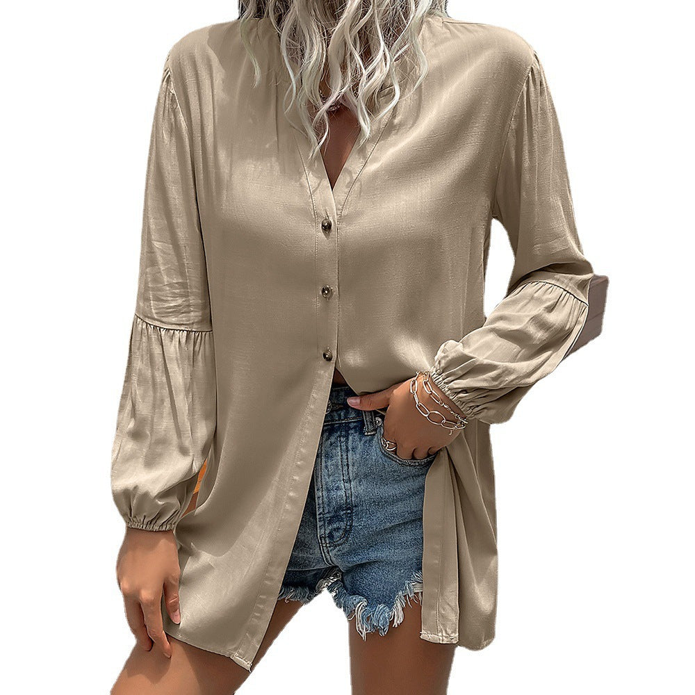 Dams casual blouse med V-hals och ballongärmar Eva Jonsson-Eva Jonsson