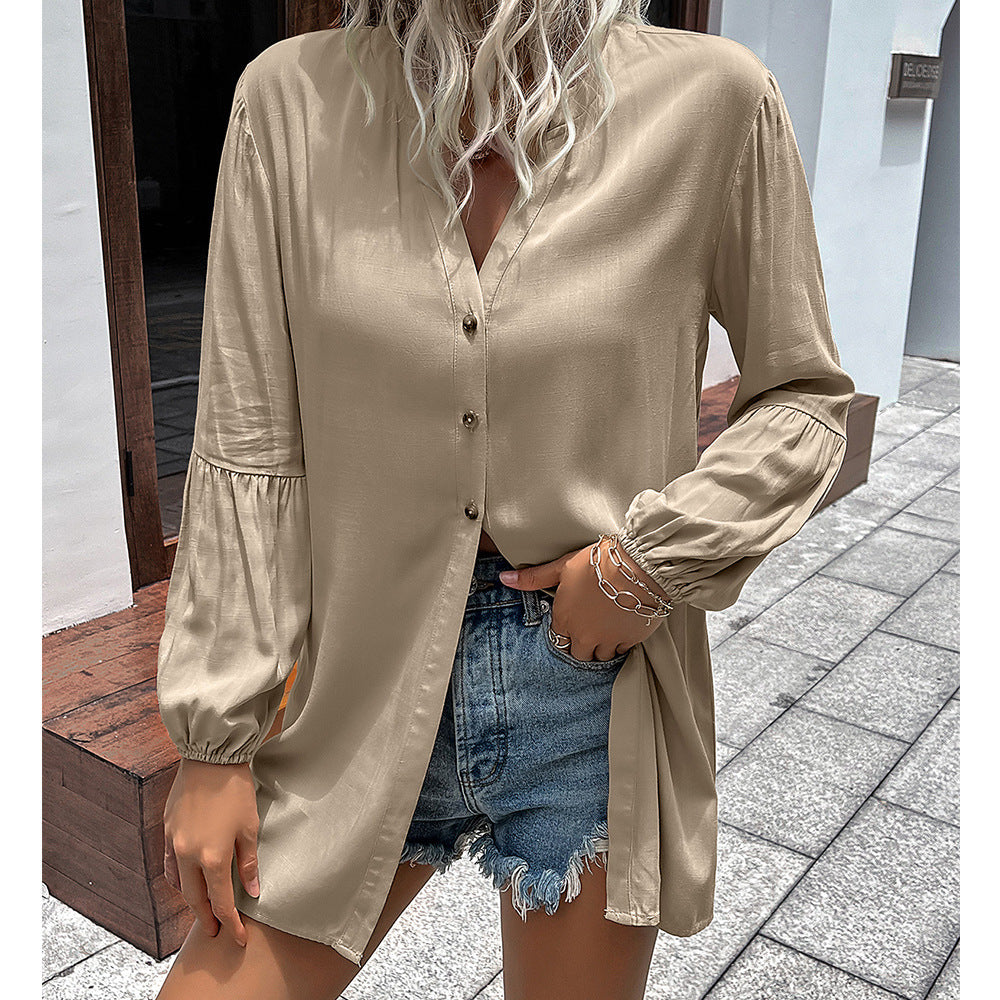 Dams casual blouse med V-hals och ballongärmar Eva Jonsson-Eva Jonsson