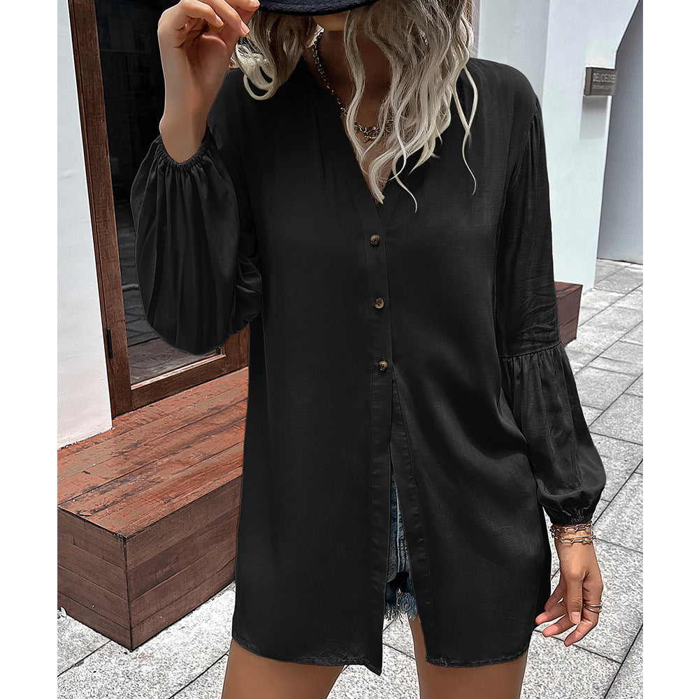 Dams casual blouse med V-hals och ballongärmar Eva Jonsson-Eva Jonsson