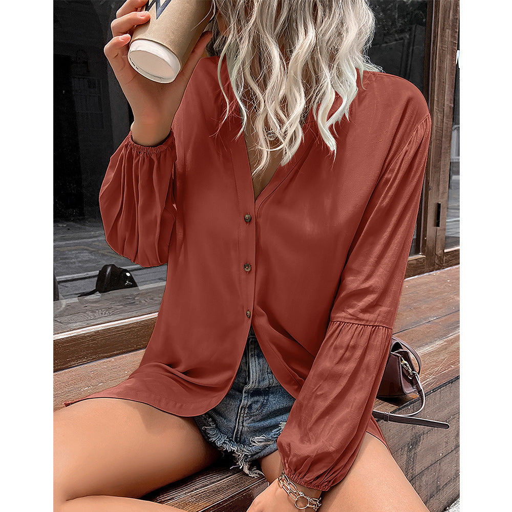 Dams casual blouse med V-hals och ballongärmar Eva Jonsson-Eva Jonsson