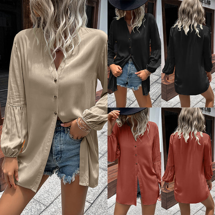 Dams casual blouse med V-hals och ballongärmar Eva Jonsson-Eva Jonsson