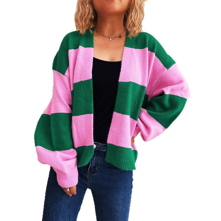 Dams casual cardigan med bred randmönster och extra vid passform Mirla-Eva Jonsson