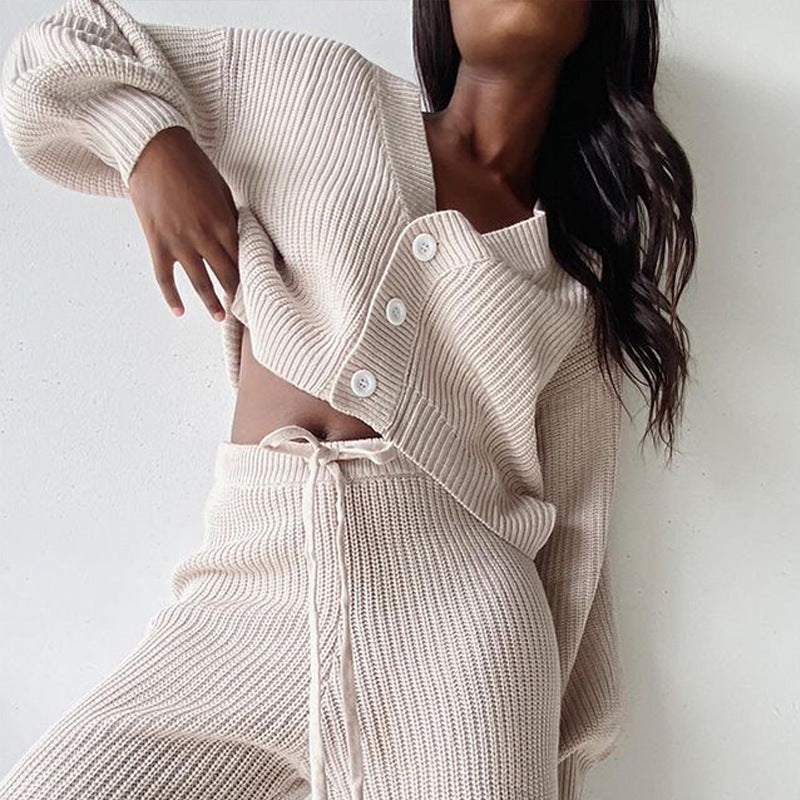 Dams casual knit set with button detail and side drawstring Eva Jonsson-Eva Jonsson