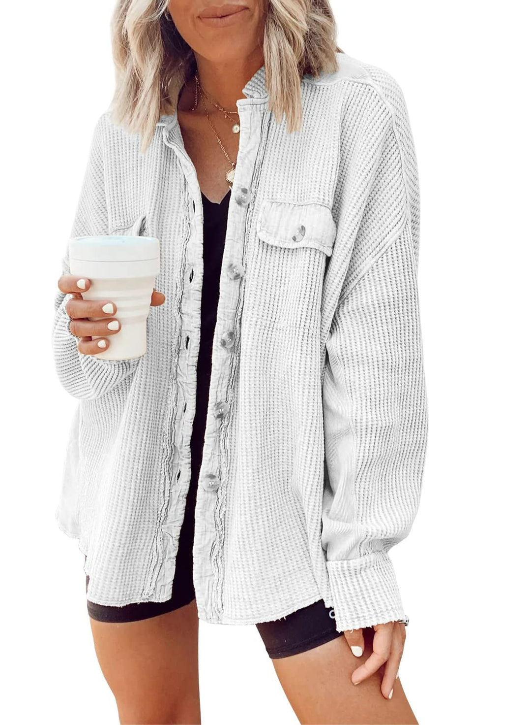Dams casual overshirtjacka med strukturerad våffeltyg och knapppdetaljer Eva Jonsson-Eva Jonsson