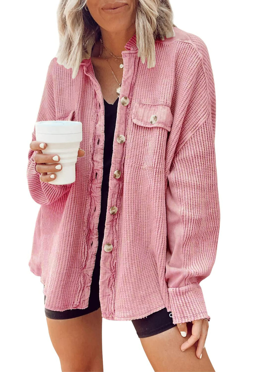 Dams casual overshirtjacka med strukturerad våffeltyg och knapppdetaljer Eva Jonsson-Eva Jonsson