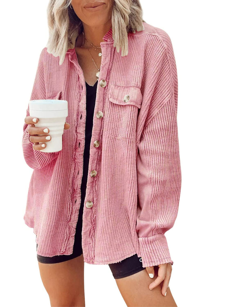 Dams casual overshirtjacka med strukturerad våffeltyg och knapppdetaljer Eva Jonsson-Eva Jonsson