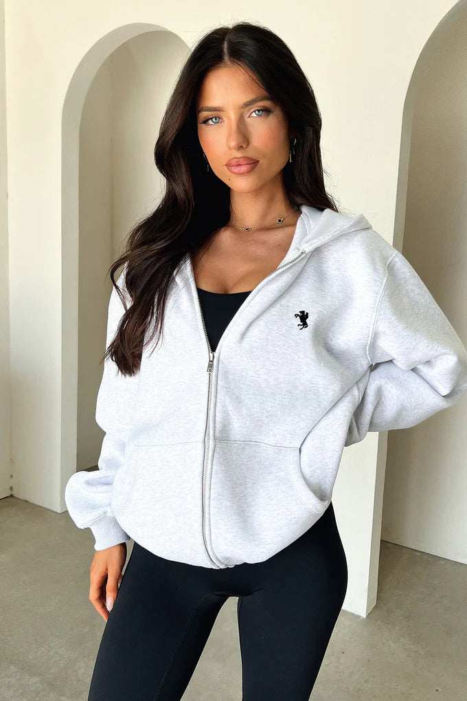 Dams casual zip hoodie med praktiska fickor och elastiska ärmslut Mirla-Eva Jonsson
