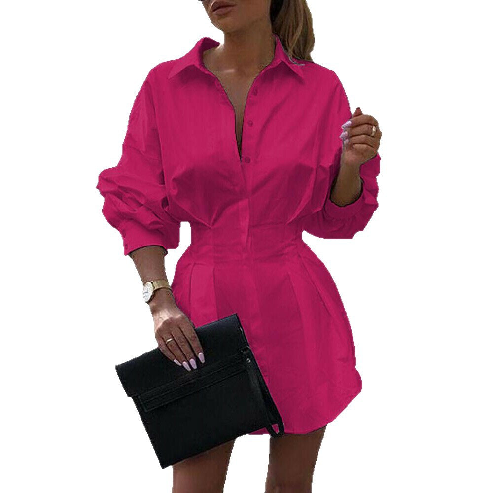Dams chic skjortklänning med midjesnitt och eleganta puffärmar Mirla-Eva Jonsson