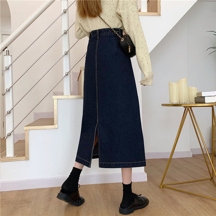 Dams denim midi kjol med hög midja Mirla-Eva Jonsson