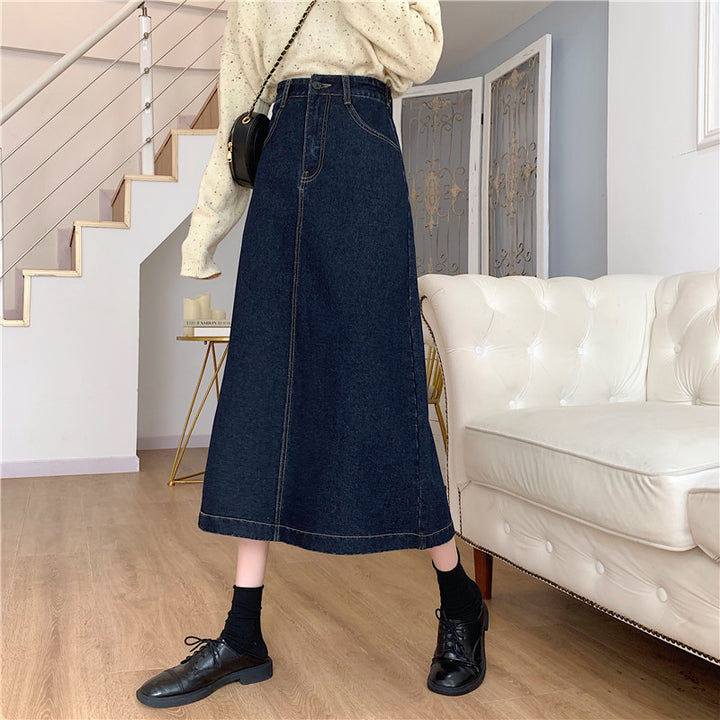 Dams denim midi kjol med hög midja Mirla-Eva Jonsson