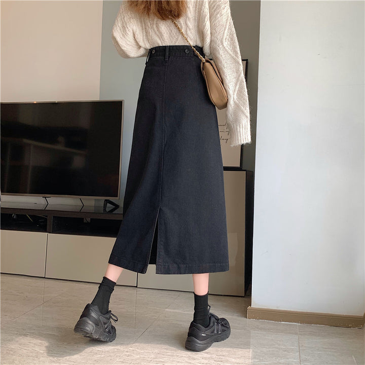 Dams denim midi kjol med hög midja Mirla-Eva Jonsson