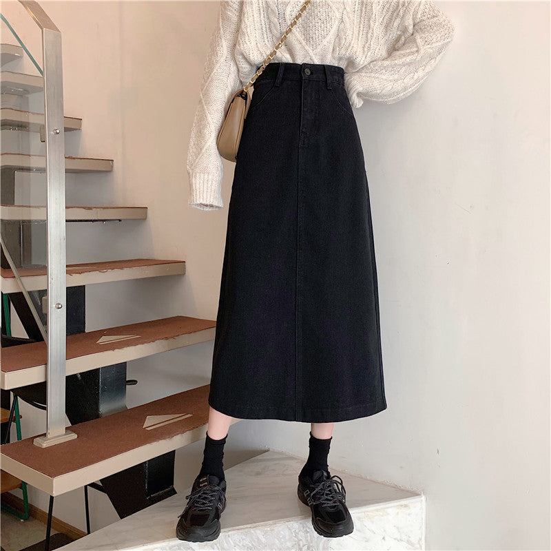 Dams denim midi kjol med hög midja Mirla-Eva Jonsson